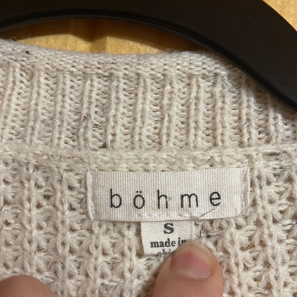 Bohme waffle knit long open front fringe cardigan - Picture 2 of 4
